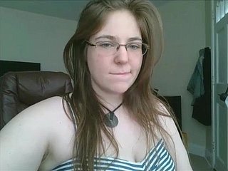 Fat teen in glasses masturbates on webcam