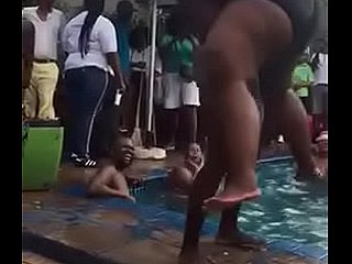 Fat Blacklist mama in swimming poolparty