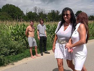 Sex-crazed matures Emily Devine increased by Lilian Stygian get fucked into the open air