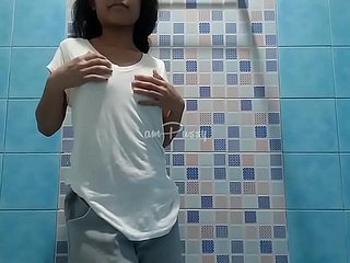 Sweet teen Filipina takes shower