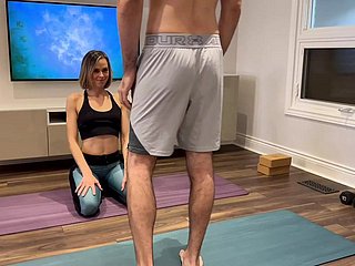 Wed gets fucked plus creampie in yoga pants dimension nimble out of doors from husbands friend
