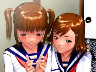 Dua siswi anime 3D akan dipaku