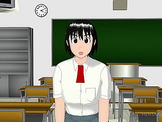 3 डी Anime उसके घुटनों पर मुश्किल डिक उड़ाने छात्रा